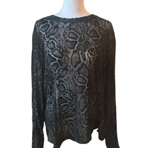 Nina Parker Snakeskin Print Top Black Gray Long Sleeve Stretch Blouse M